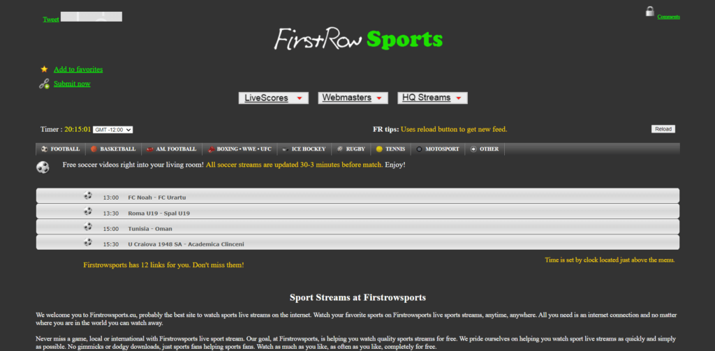 Sports Live Streaming Website - FirstRow Sports