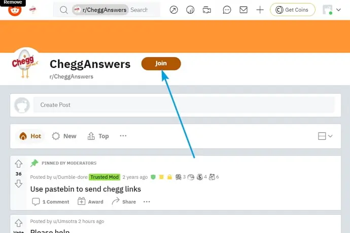 Chegg groups on Reddit