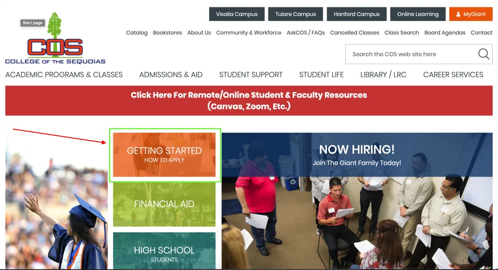 College of the Sequoias website