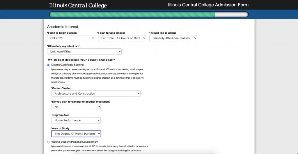 Illinois Central College Admission Form