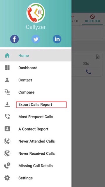 Export Calls Report on Callyzer App