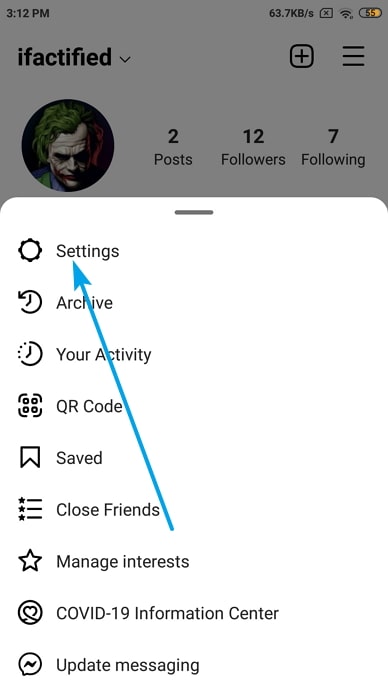 Click on Settings of Instagram Account to Disable Direct Messages (DMs) on Instagram